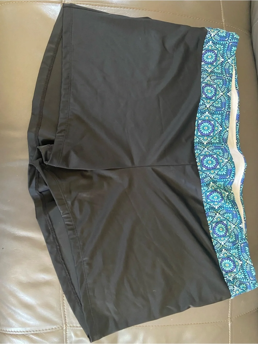 Black Swim Shorts with Blue Mosaic Waistband